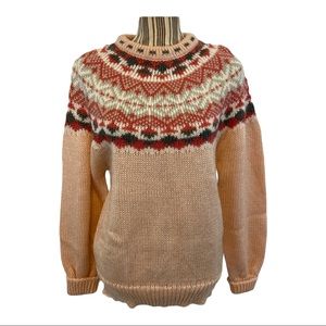 Vintage long sleeve sweater warm & cozy winter theme pink, gray and white